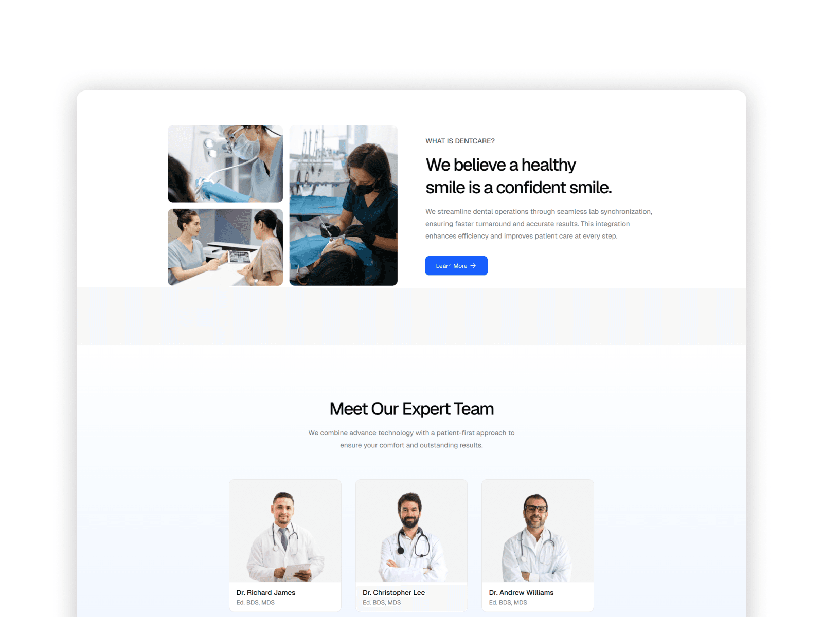 What is DentCare section with clean healthcare layout