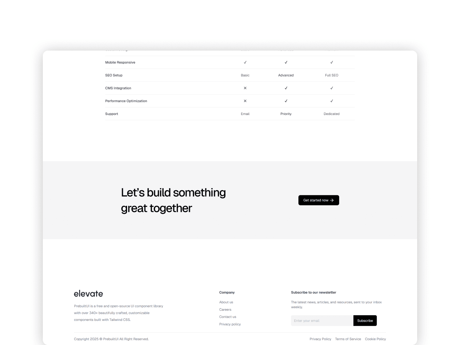 CTA Section and footer with Newsltter