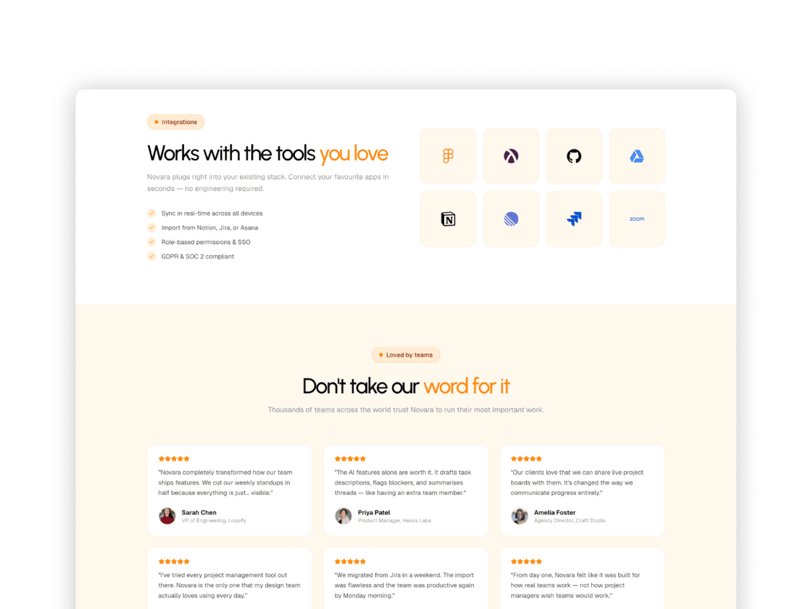 App integrations section showing connections with popular tools