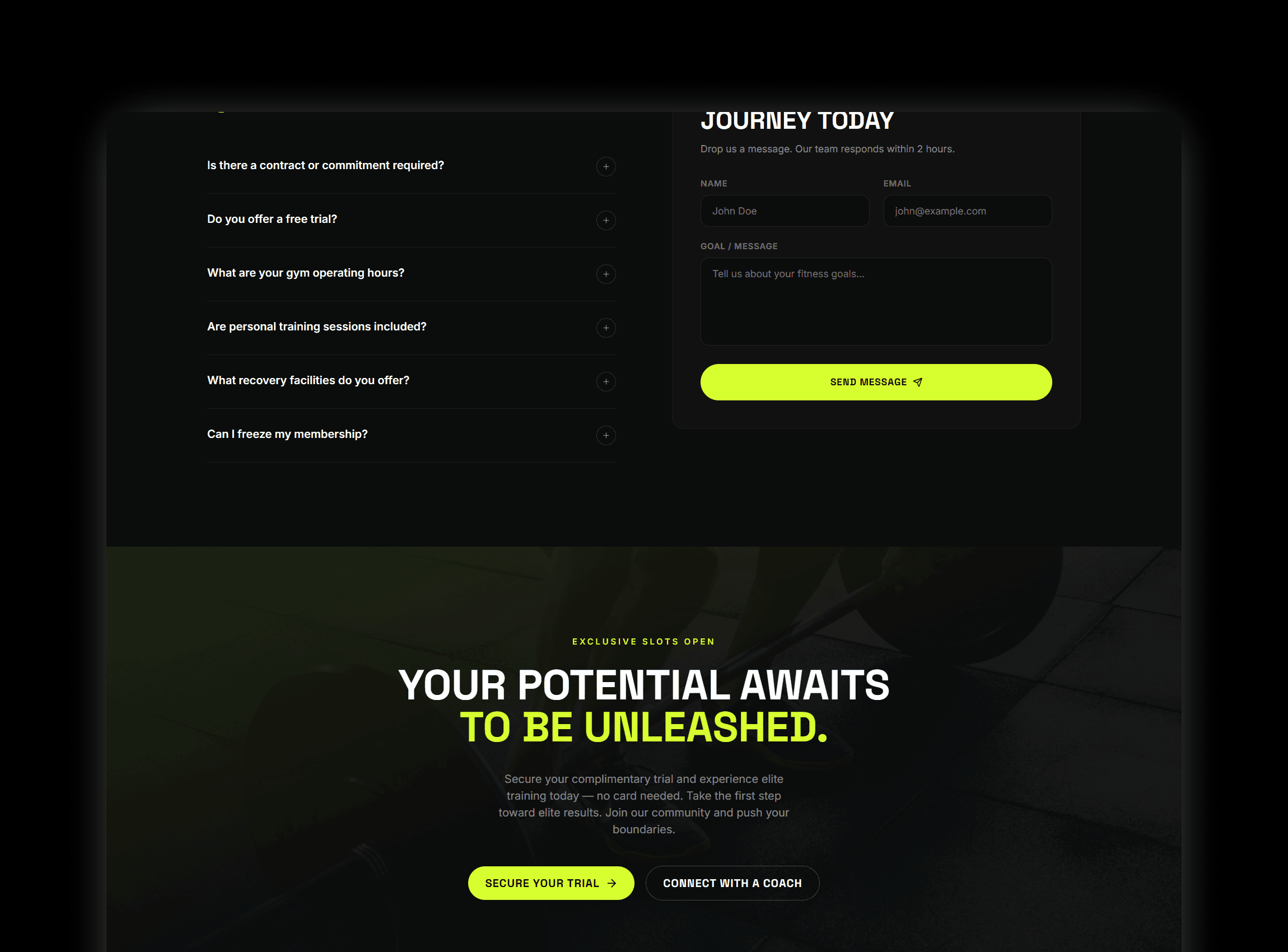 Testimonials section with athlete quotes and five-star feedback