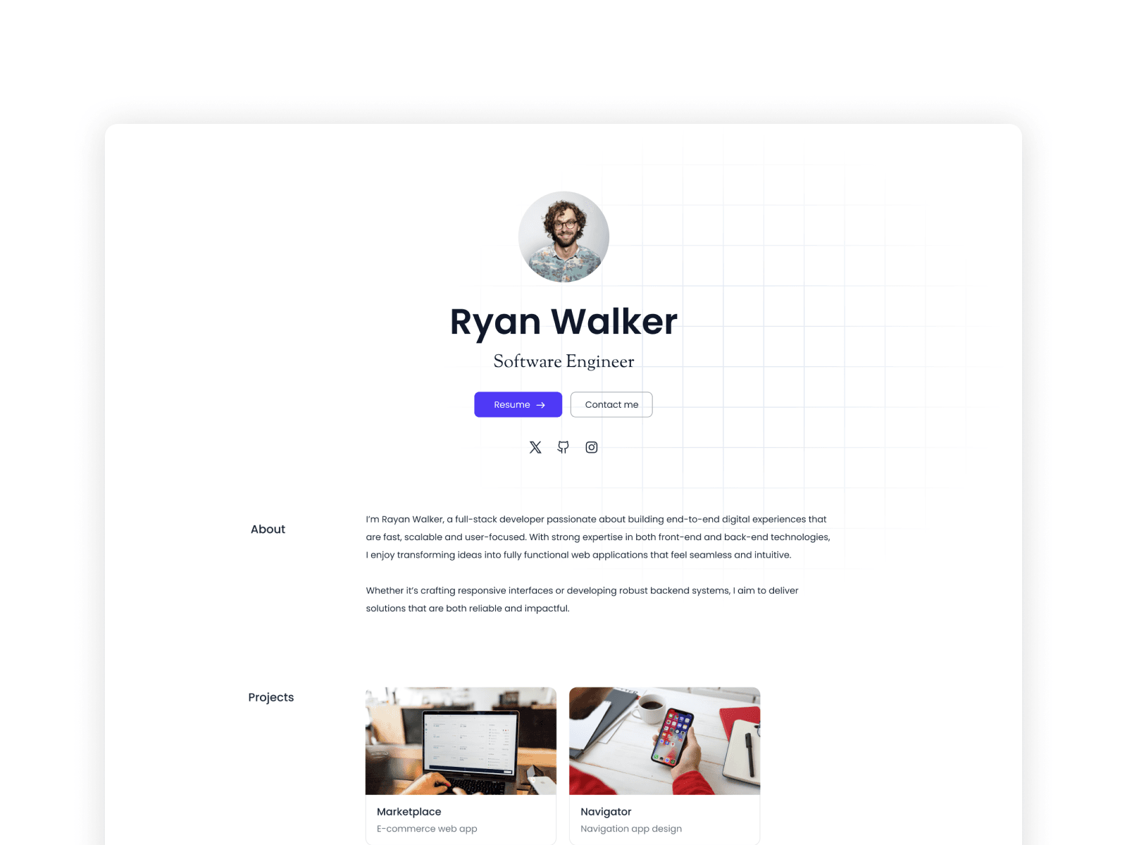 Ryan - React JS Portfolio Template Screenshot 1