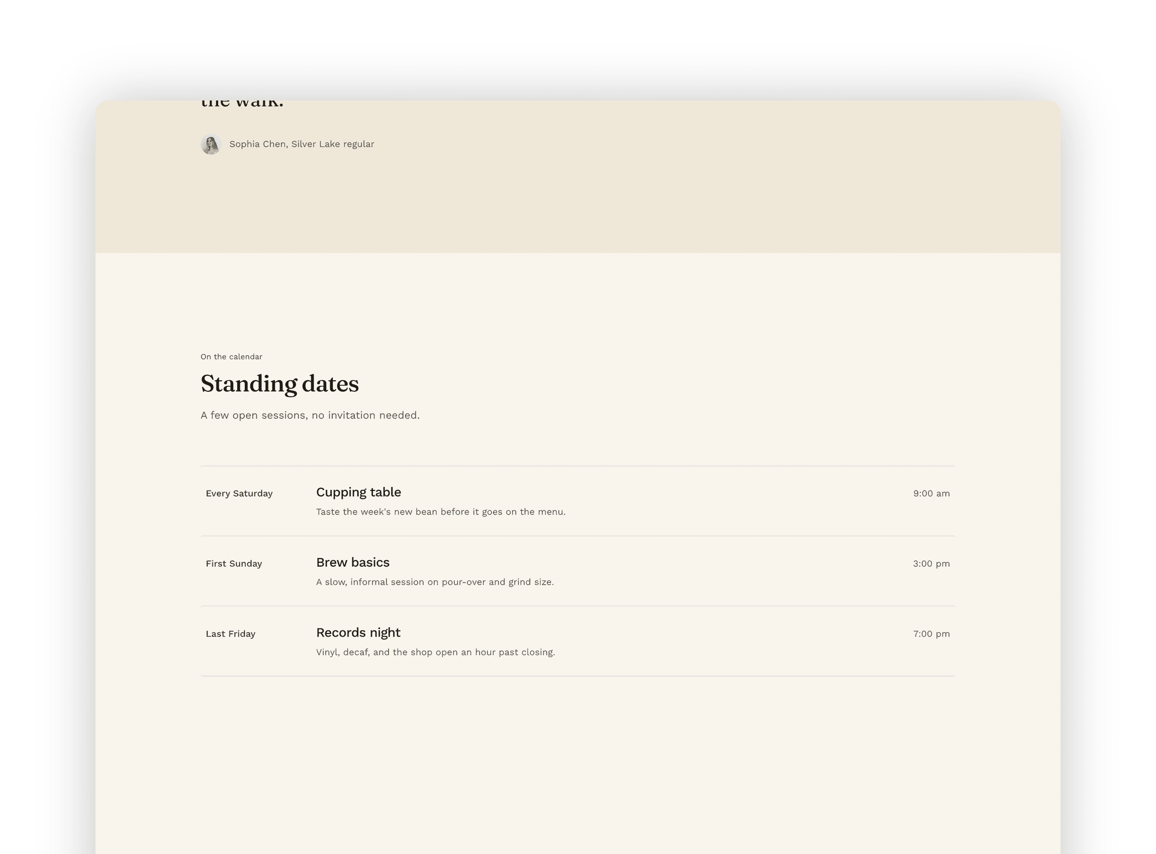 About section highlighting cafe heritage, roasting journey and key milestone statistics