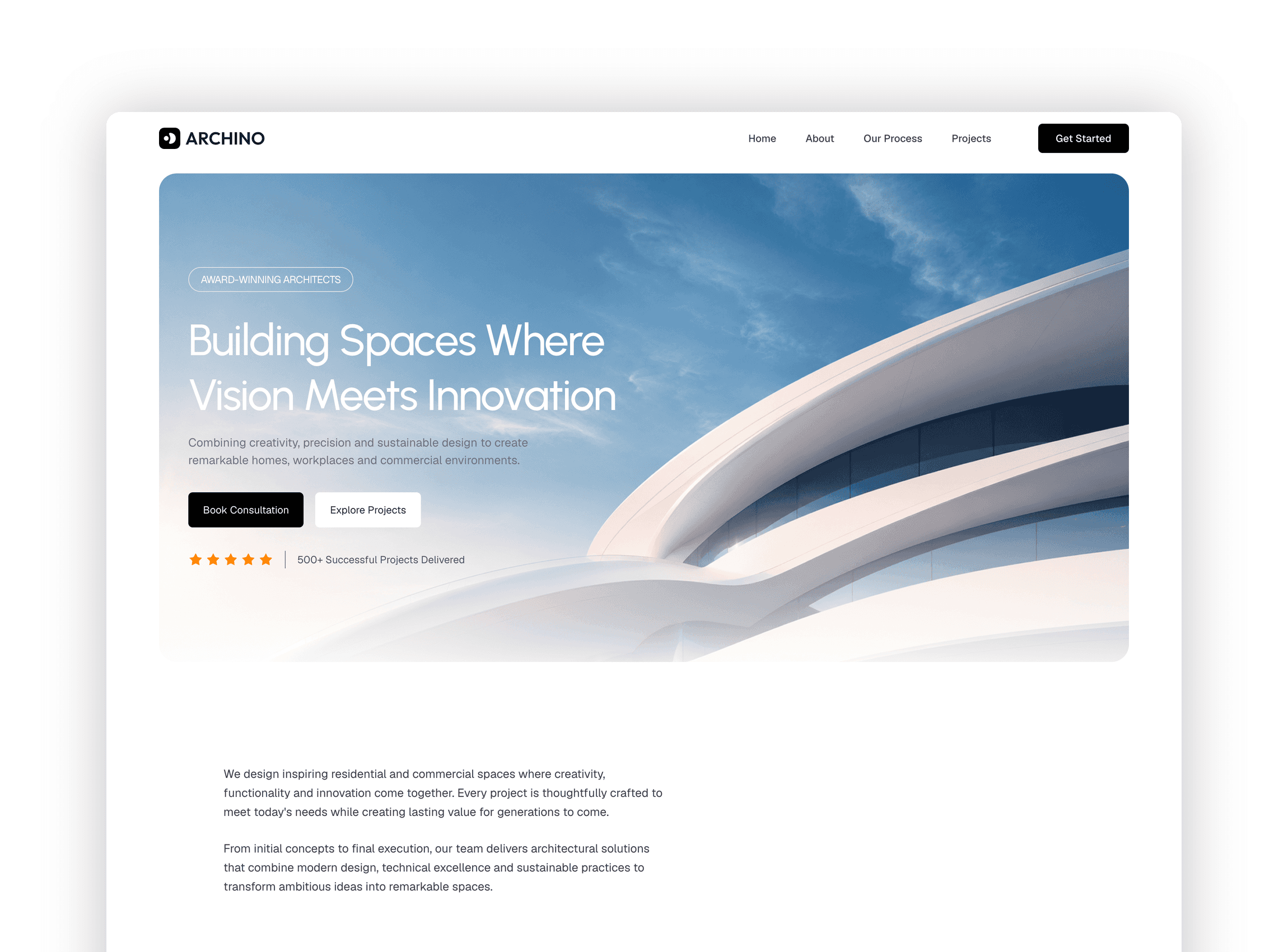 Modern hero section displaying captivating architectural visuals