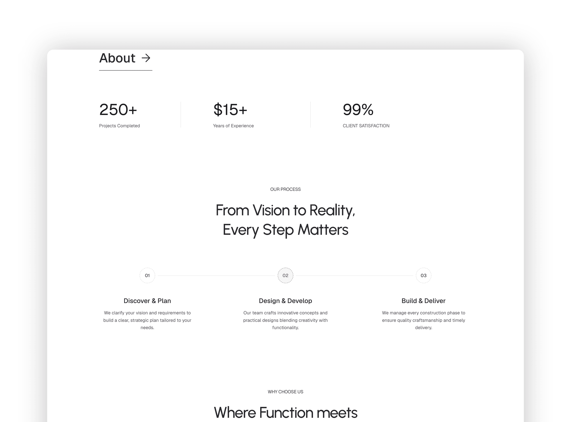 Detailed about section highlighting the architecture firm background
