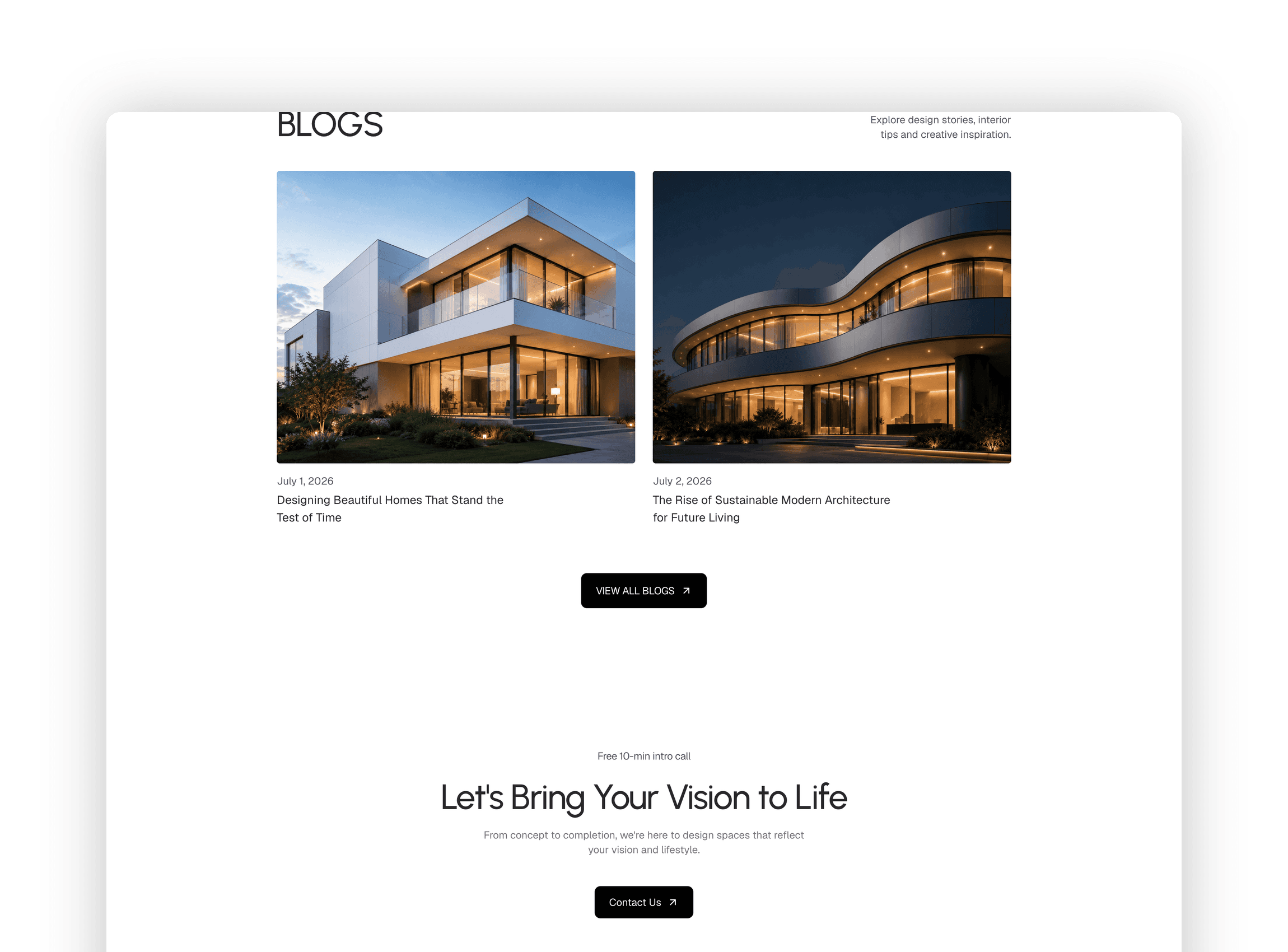 Featured project showcase highlighting stunning building designs