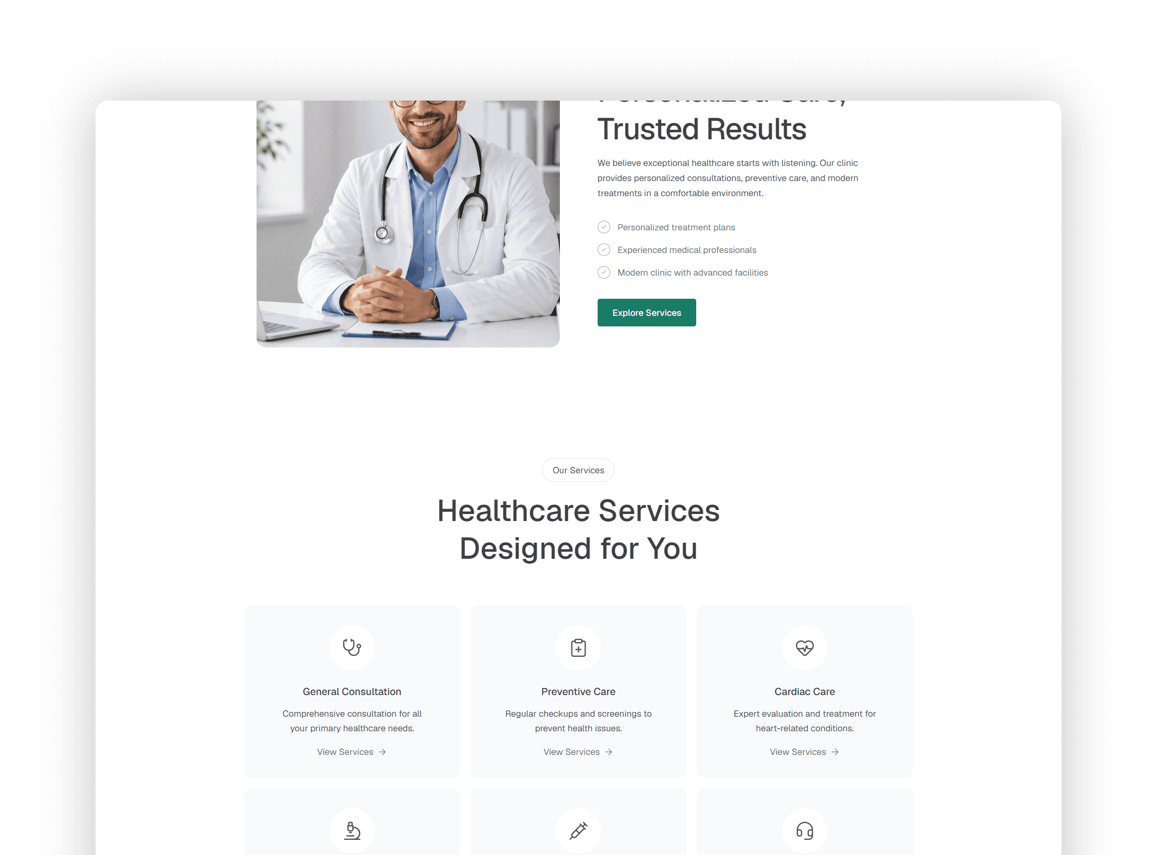 Interactive stat marquee displaying patient satisfaction numbers total patients treated and support hours
