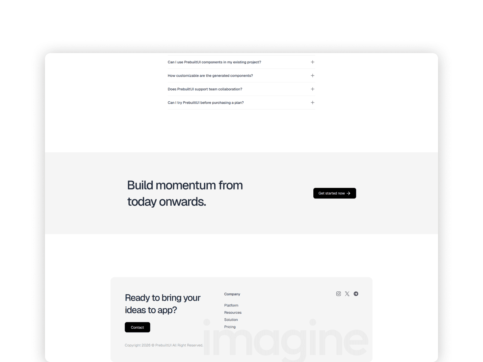 Website footer with navigation links, branding and copyright