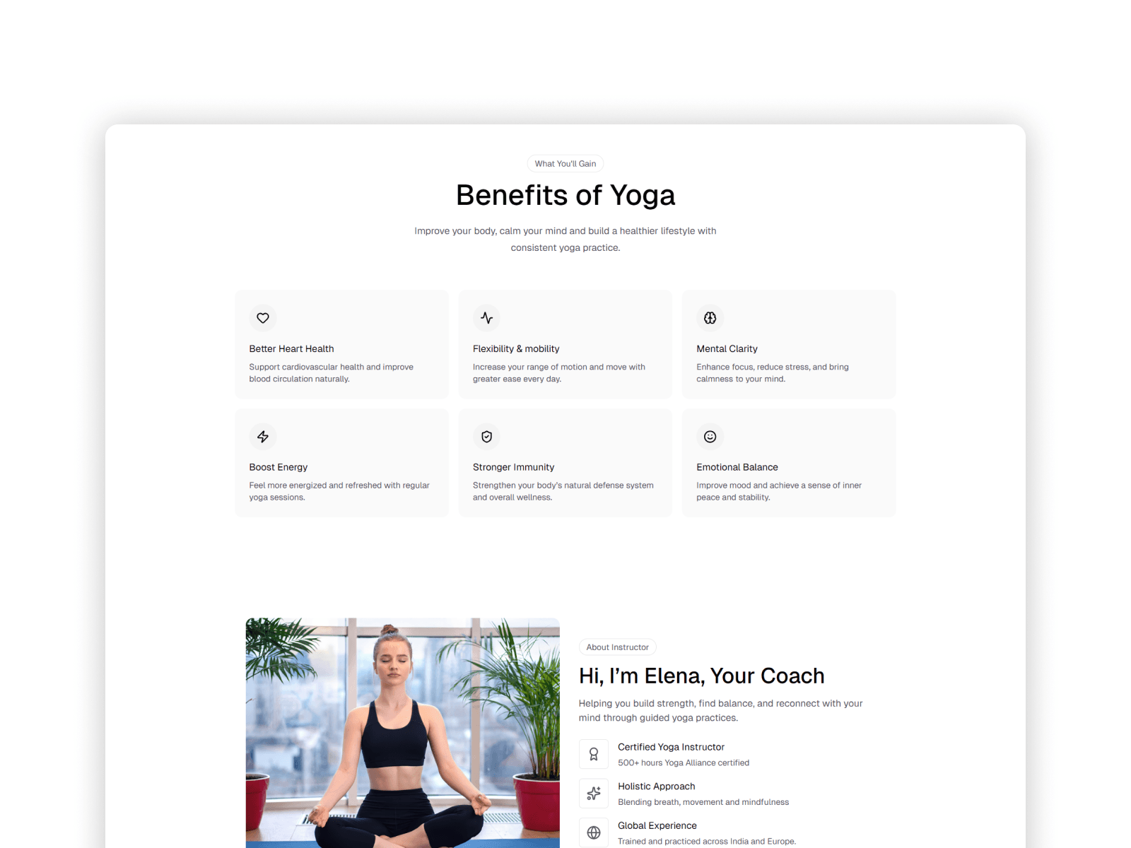 Instructor profile section and testimonials