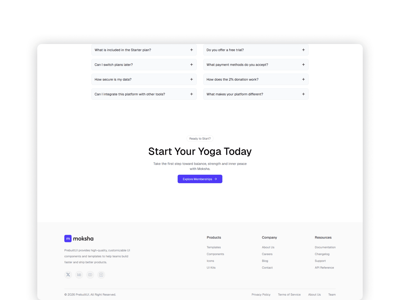 Mobile responsive view of the yoga template