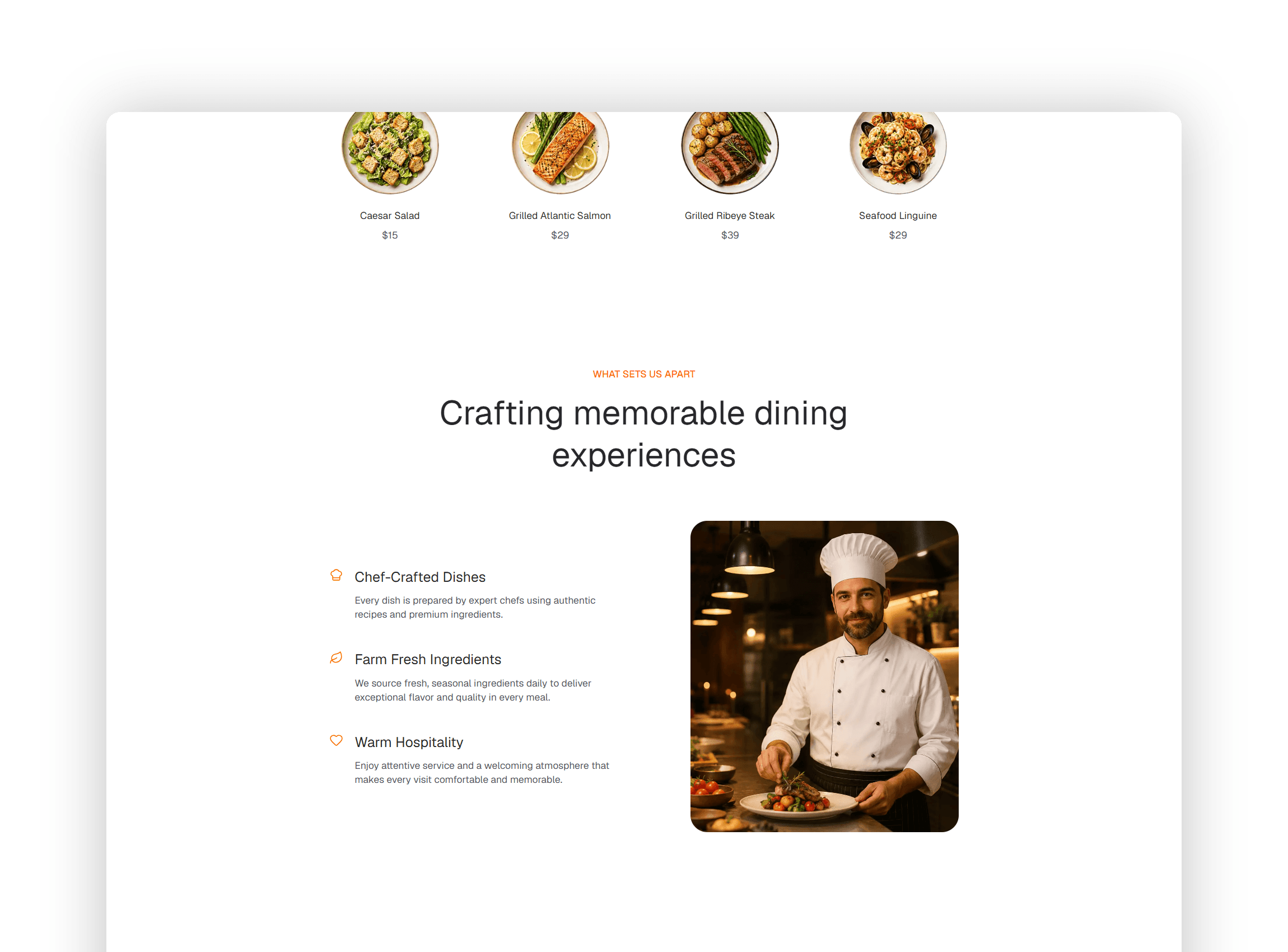 Signature dishes showcase displaying popular menu items with engaging visuals