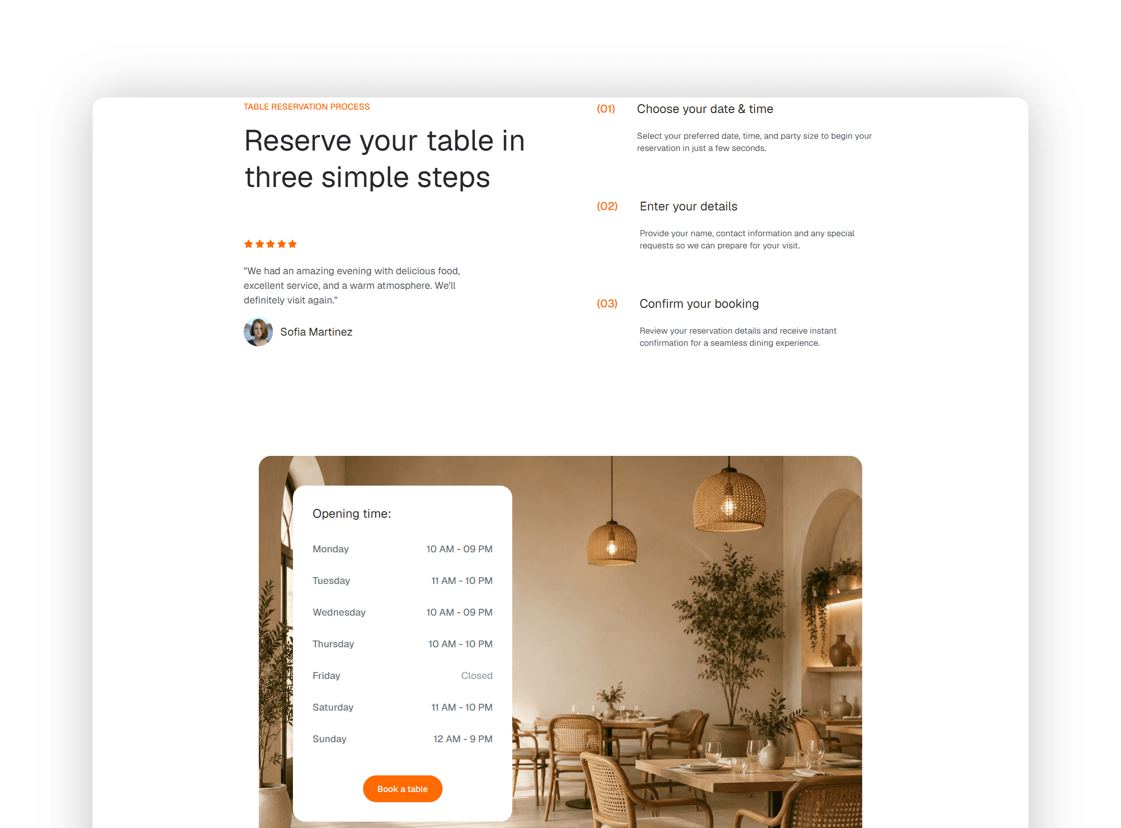 Step by step table booking process and reservation guidelines