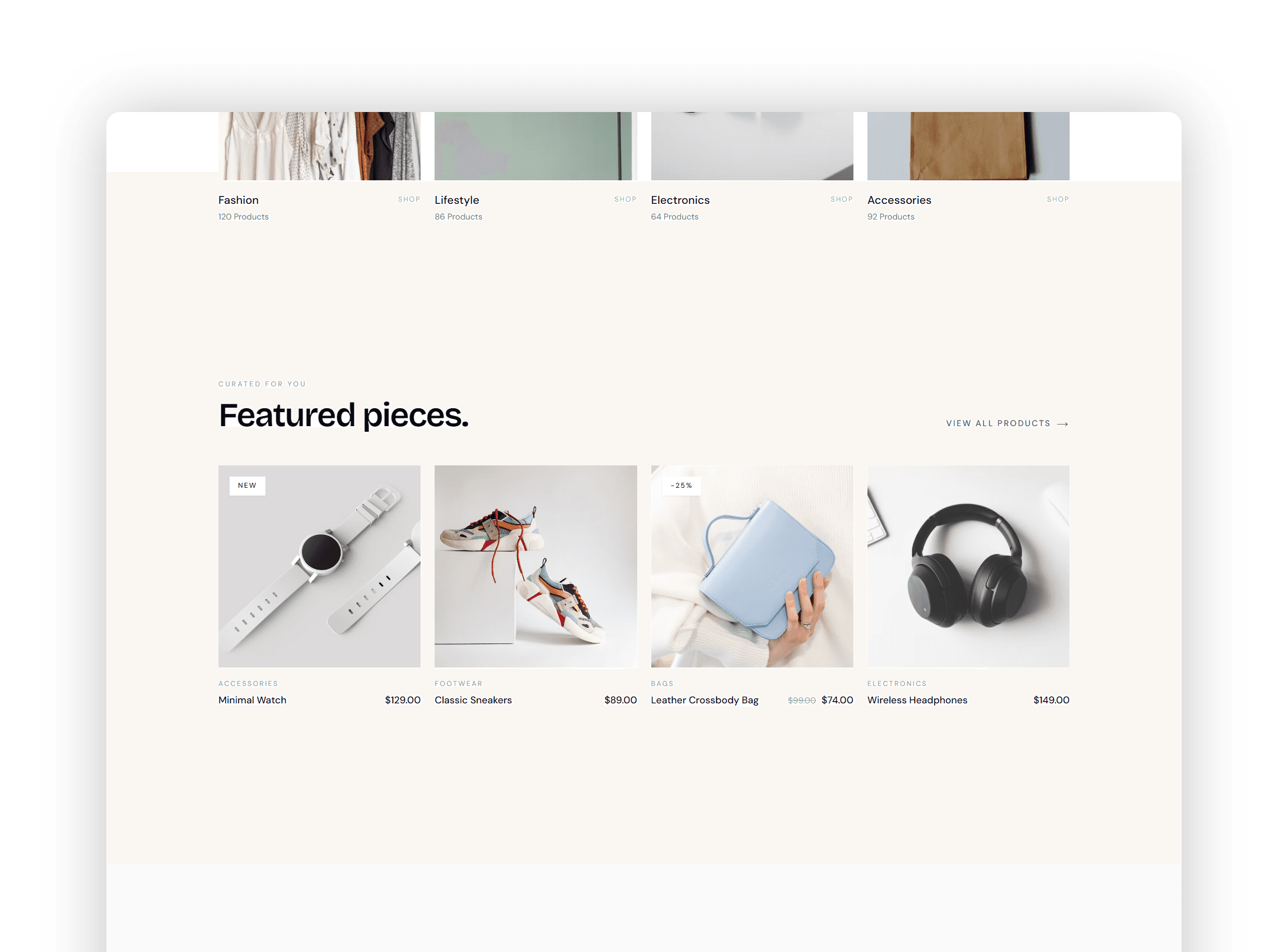 Product category grid with item counters