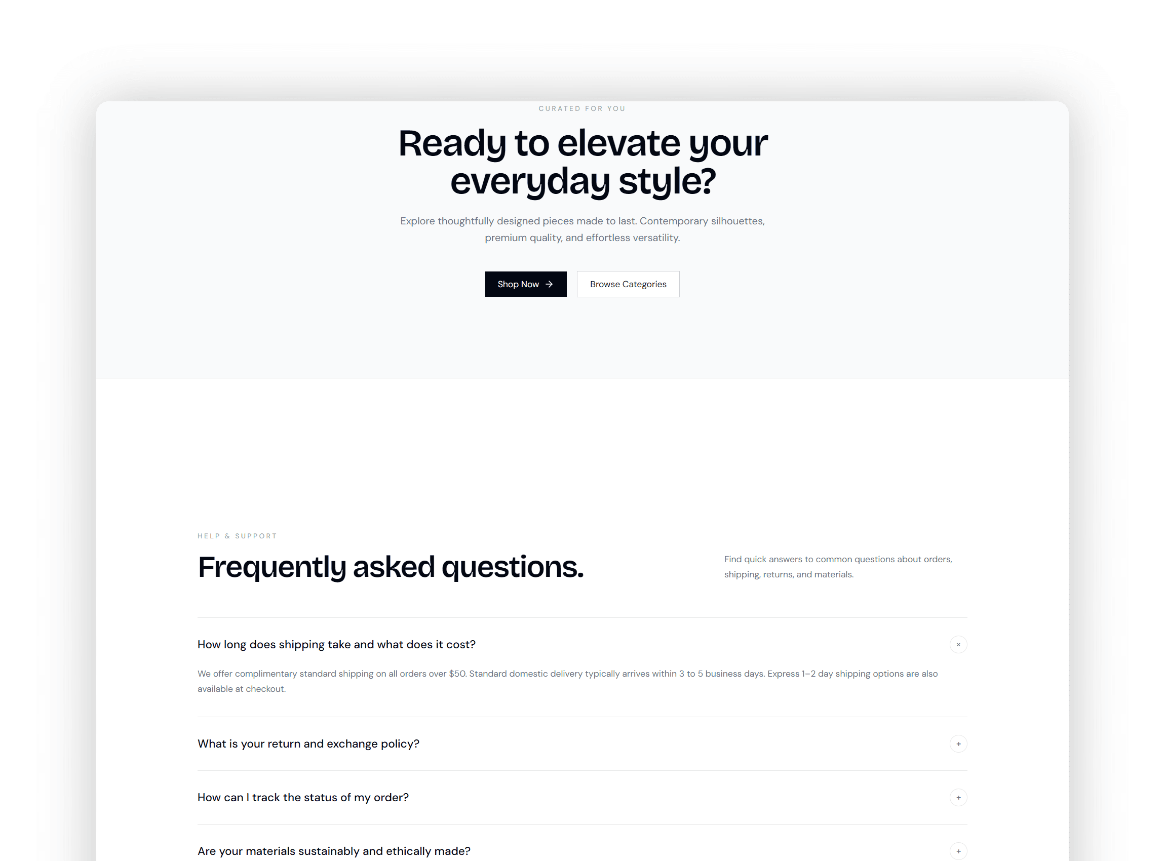 Curated featured products with quick view