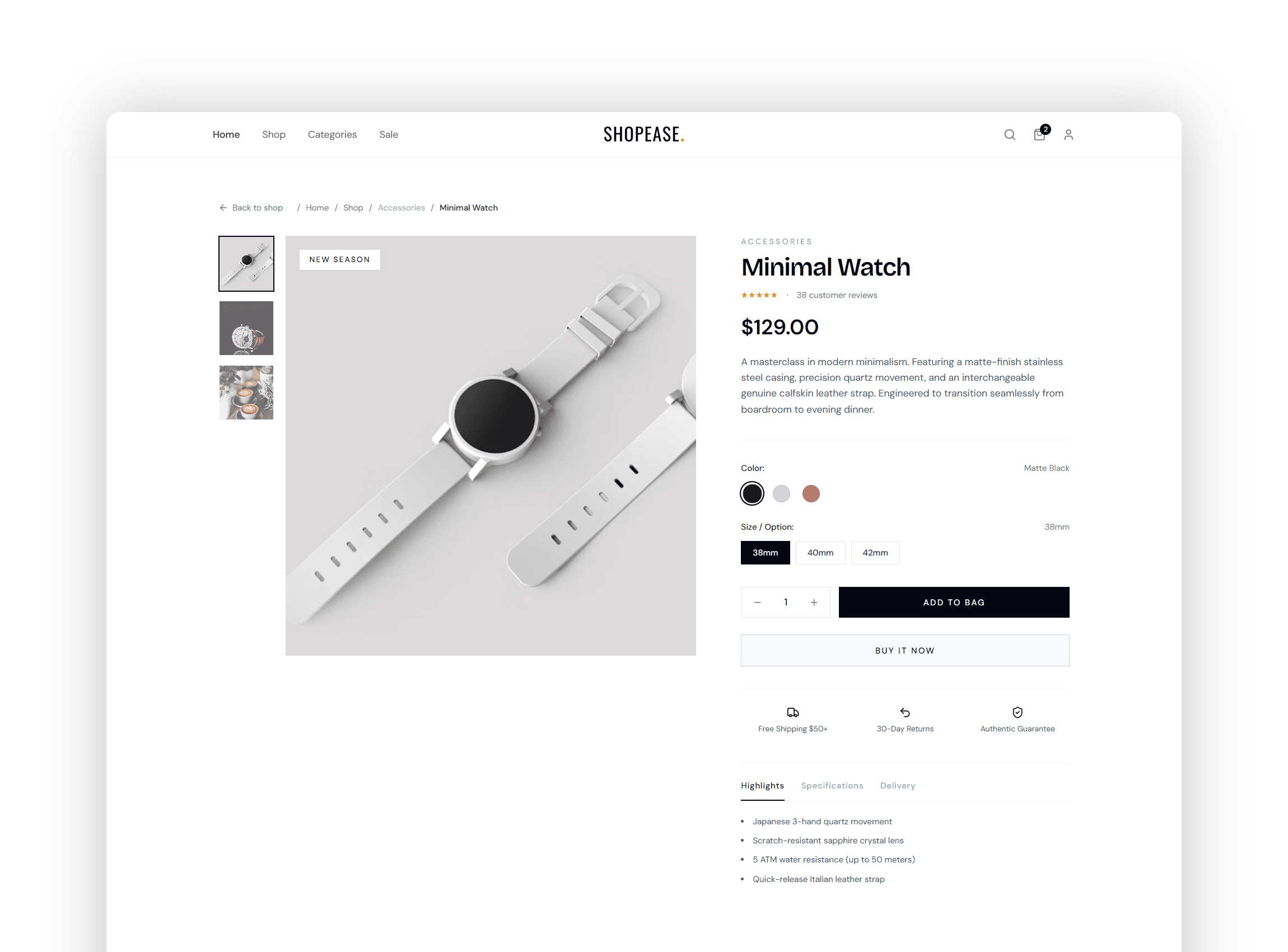 Product details page with image gallery